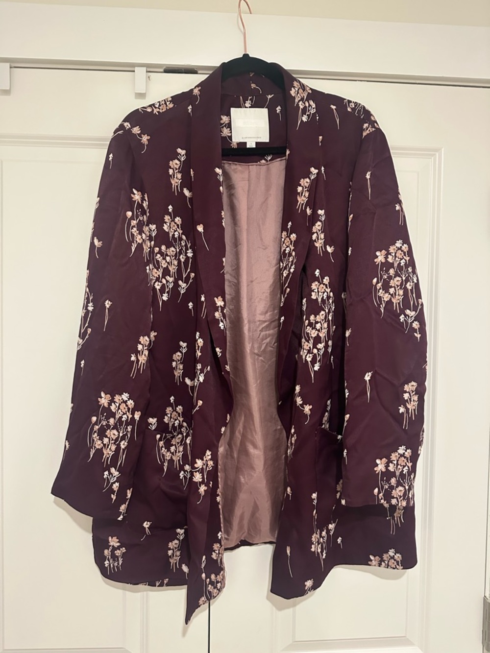 Anthro Floral Open-Front Burgundy Blazer
